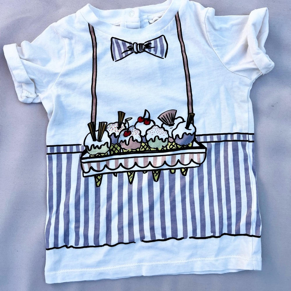 Stella McCartney Kids Ice Cream Stripe T-Shirt - White and Blue